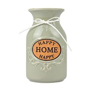 Vaso Garrafinha Happy Home Cinza em Cerâmica