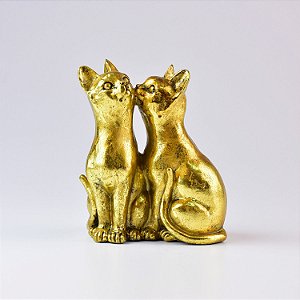 Enfeite Gatos Kiss Dourado em Resina