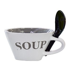 Bowl Soup com Colher Tigela Cinza