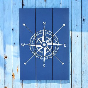 Quadro em Madeira Azul Rosa dos Ventos