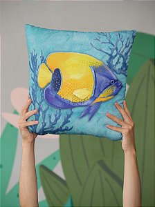 Almofada Náutica Peixe Amarelo e Azul 40x40