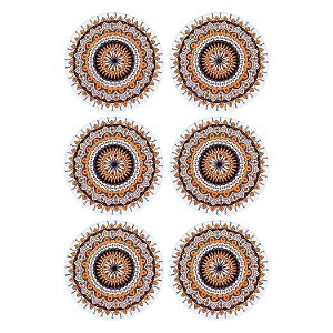 Jogo c/6 Porta Copos Mandala Laranja em Cerâmica