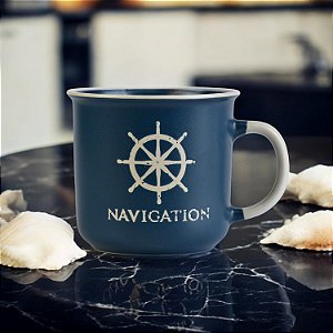 Caneca Náutica Grande Ocean Timão Azul em Cerâmica