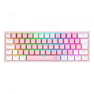 Teclado Gamer Redragon Fizz Rainbow K617-RGB-PW Switch Azul Layout 60% - Rosa Branco