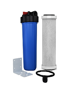 Filtro Big 20" x 4,5" 1" Azul Carbon Block 5 micras 700 L/h + Chave e Suporte Hidrofiltros