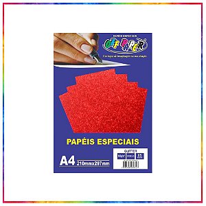 PAPEL GLITTER VERMELHO A4 180G 5 FLS - OFF PAPER (10458)