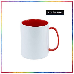 CANECA BRANCA DE POLIMERO ALÇA E INTERNO VERMELHA PARA SUBLIMAÇÃO 325ML (3388)