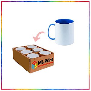 CANECA BRANCA DE POLIMERO ALÇA E INTERNO AZUL PARA SUBLIMAÇÃO 325ML (3390) - KIT 6 UNIDADES