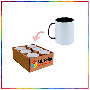 CANECA BRANCA DE POLIMERO ALÇA E INTERNO PRETA PARA SUBLIMAÇÃO 325ML (3398) -  KIT COM 6 UNIDADES