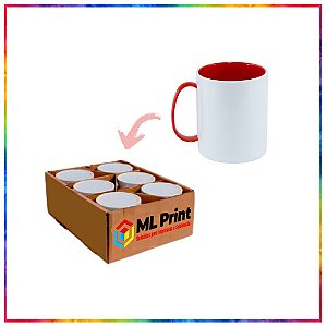 CANECA BRANCA DE POLIMERO ALÇA E INTERNO VERMELHA PARA SUBLIMAÇÃO 325ML (3388) - KIT 6 UNIDADES