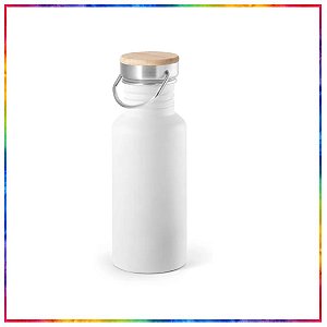 GARRAFA AÇO INOX BRANCO COM TAMPA BAMBU 500 ML PARA SUBLIMAÇÃO LIVE