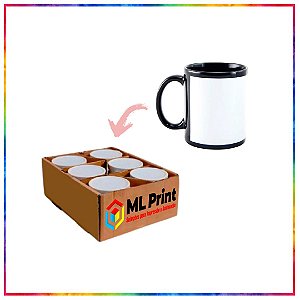 CANECA CERAMICA PRETO TARJA BRANCO PARA SUBLIMAÇÃO LIVE 325 ML - KIT COM 6 UNIDADES