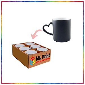 CANECA CERAMICA MAGICA ALÇA CORAÇÃO PRETO SEMI BRILHO PARA SUBLIMAÇÃO 325 ML LIVE COM 6 UNIDADES