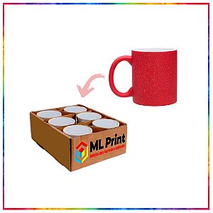 CANECA CERAMICA MAGICA VERMELHO GLITTER FOSCO PARA SUBLIMAÇÃO 325ML LIVE COM 6 UNIDADES