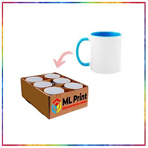 CANECA CERAMICA ALÇA INTERIOR AZUL CLARO PARA SUBLIMAÇÃO LIVE 325ML - KIT COM 6 UNIDADES