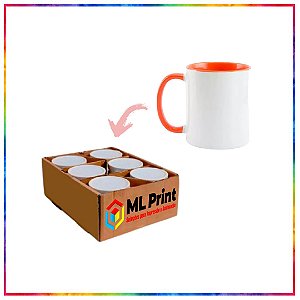 CANECA CERAMICA ALÇA INTERIOR LARANJA PARA SUBLIMAÇÃO LIVE 325ML - KIT COM 6 UNIDADES