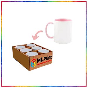 CANECA CERAMICA ALÇA INTERIOR ROSA PARA SUBLIMAÇÃO LIVE 325ML - KIT COM 6 UNIDADES