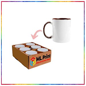 CANECA CERAMICA ALÇA INTERIOR MARROM PARA SUBLIMAÇÃO LIVE 325ML - KIT COM 6 UNIDADES