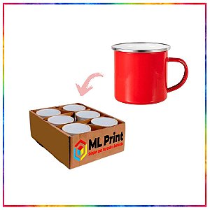 CANECA ENAMEL VERMELHO BORDA PRATA PARA SUBLIMAÇÃO 360ML - LIVE 6 UNIDADES