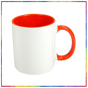 CANECA CERAMICA - 325 ML - BRANCO - ALÇA / INTERNA LARANJA PARA SUBLIMAÇÃO - JKB (J1009)