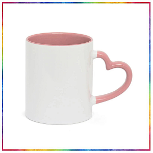 CANECA CERAMICA - 325 ML - BRANCO - ALÇA  CORAÇÃO- ALÇA/ INTERNA ROSA PARA SUBLIMAÇÃO - LIVE 2944