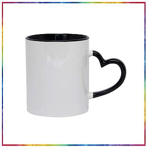 CANECA CERAMICA - 325 ML - BRANCO - ALÇA CORAÇÃO - ALÇA E INTERNO PRETO PARA SUBLIMAÇÃO - LIVE (3153)