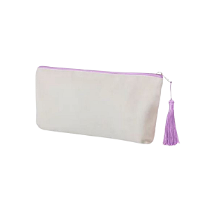 Necessaire Bege c/ Zíper e Alça Lilás  Poliester 15X24CM