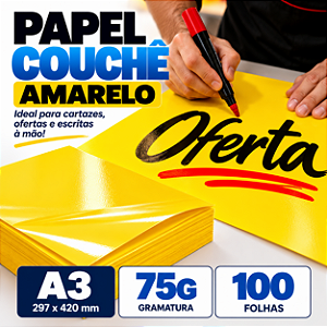 PAPEL COUCHE AMARELO 75G A3 - 100 FLS