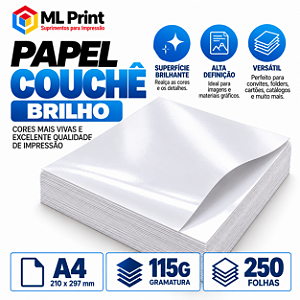 Papel Couche Brilho A4 115G - 250 FOLHAS
