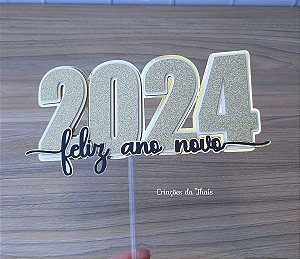 Topo de Bolo Feliz ano novo 2024 em Campo Grande MS