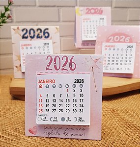 Mini calendário 2026 de mesa