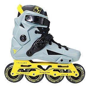 Patins Inline Freestyle Traxart Revolt Turbo Cinza e Amarelo - 80mm Abec-9 Cromo