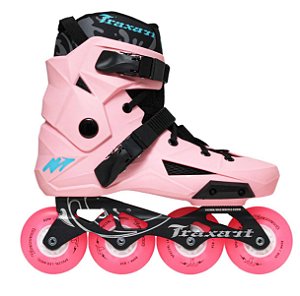 Patins Inline Freestyle Traxart Revolt Rose + 8 rodas LED Traxart rosa