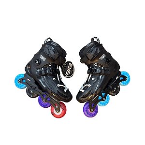 QUEIMA DE ESTOQUE: Patins BKB preto com rodas de led coloridas - 34/35
