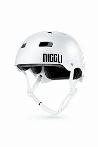 Capacete Niggli Pro Branco Pérola Brilho com Fita Branca