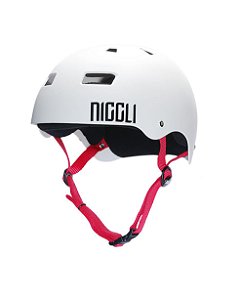 Capacete Niggli Pads Iron Profissional - Branco Fosco Fita Vermelha