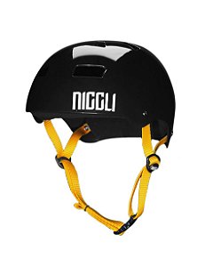 Capacete Niggli Pads Iron Profissional - Preto Brilho Fita Amarela