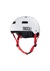 Capacete Niggli Pads Iron Pro - Branco Brilho Fita Vermelha