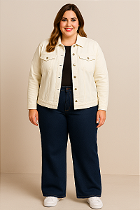Jaqueta Off White Plus Size Com Bolsos