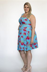 Vestido Plus Size Floral Azul