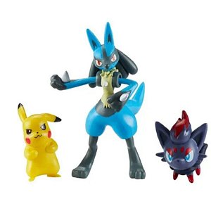 Pokémon - 3 mini figuras - Lucario, Pikachu e Zorua