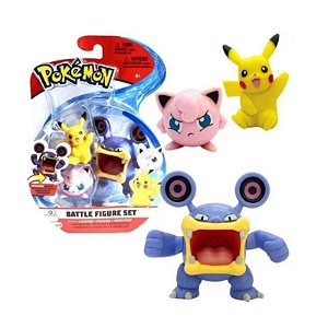 Pokémon - 3 mini figuras - Loudred, Pikachu e Jigglypuff