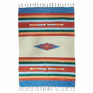 Tapete Kilim 7 Cores 100% Algodão Azul 1.40mx2m