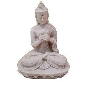 Buda Sidarta de Pó de Mármore Dharma Branco 13.5cm