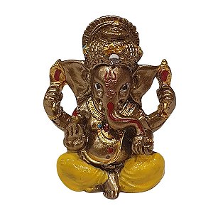 Escultura Ganesha de Resina 5cm Amarelo