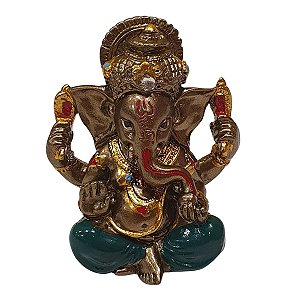 Escultura Ganesha de Resina 5cm Verde