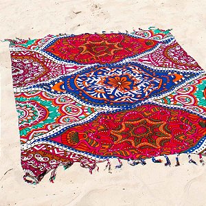 Canga de Praia com Franjas 100% Viscose Mandalas 1.60mx1.10m