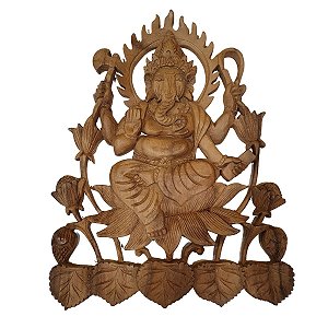 Entalhe Ganesha de Madeira Suar 38cm