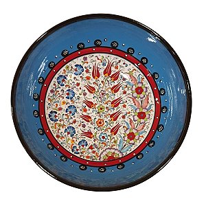 Centro de Mesa Turco Pintado de Cerâmica Azul Bebê 30cm (Pinturas Diversas)