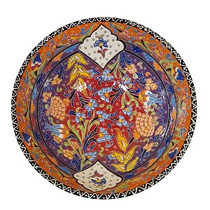Centro de Mesa Turco Pintado de Cerâmica Laranja e Vermelho Estampado 30cm (Pinturas Diversas)